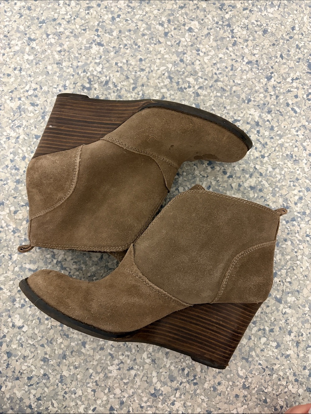 Lucky Brand Taupe Suede Wedge Ankle Boots